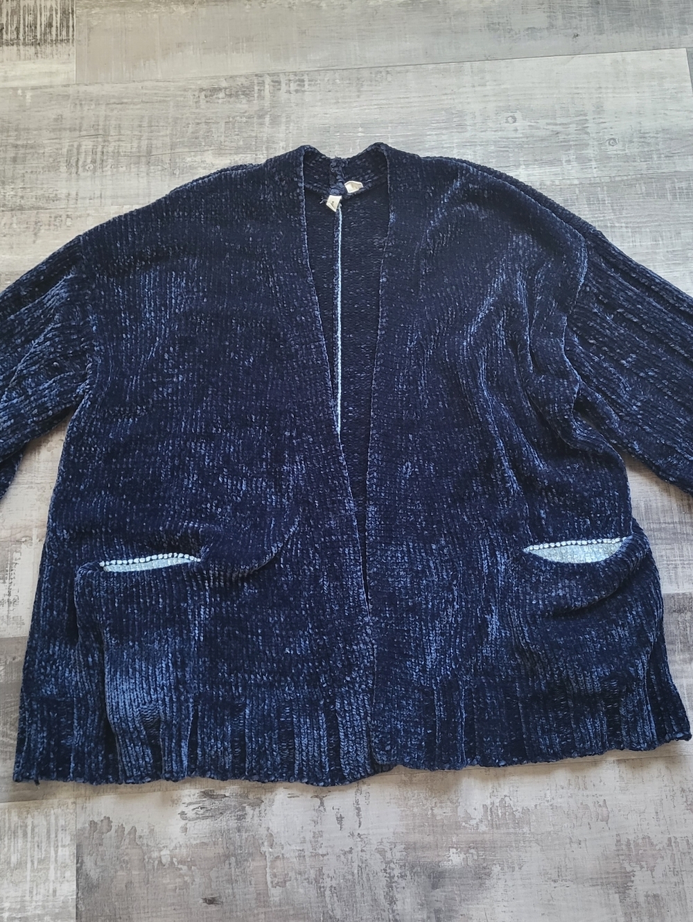 Moth Anthropologie Lily Open Front Blue Chenille Oversized Cardigan Sweater M
